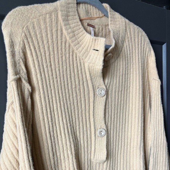 Free People Cream Ribbed Button Sweater - Picture 5 of 9